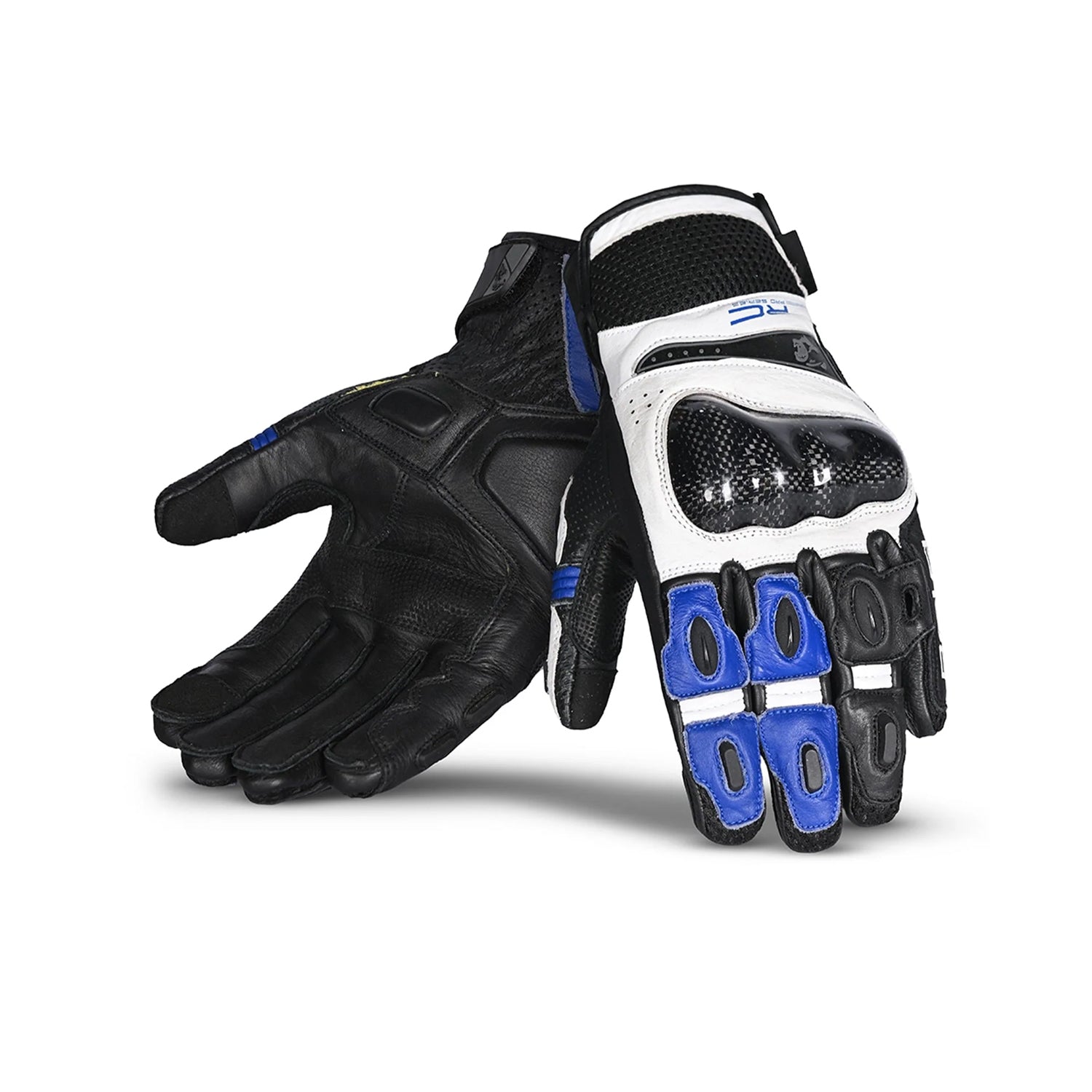 BELA ROCKET Luvas De Moto Couro Curta Branco Azul Preto – 1 – Maximomoto PT