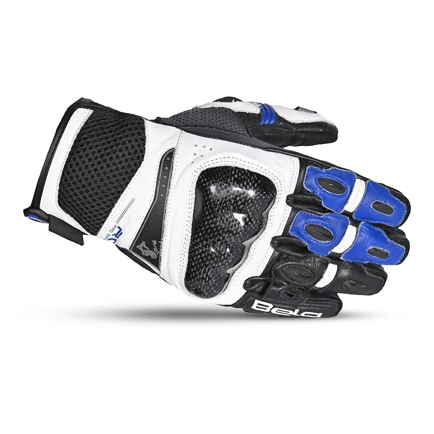 BELA ROCKET Luvas De Moto Couro Curta Branco Azul Preto – 2 – Maximomoto PT