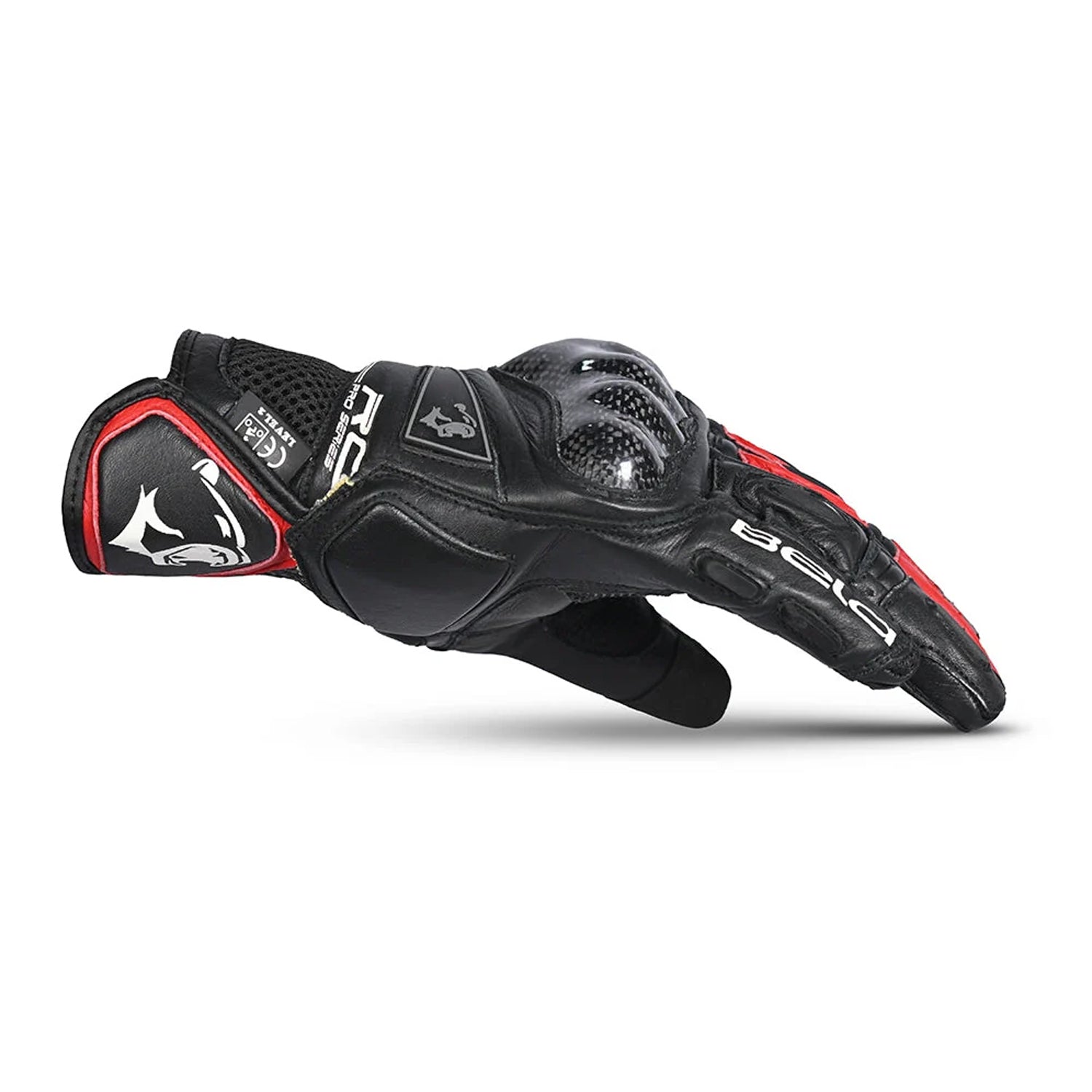 BELA ROCKET Luvas De Moto Couro Curta Preto Vermelho – 5 – Maximomoto PT