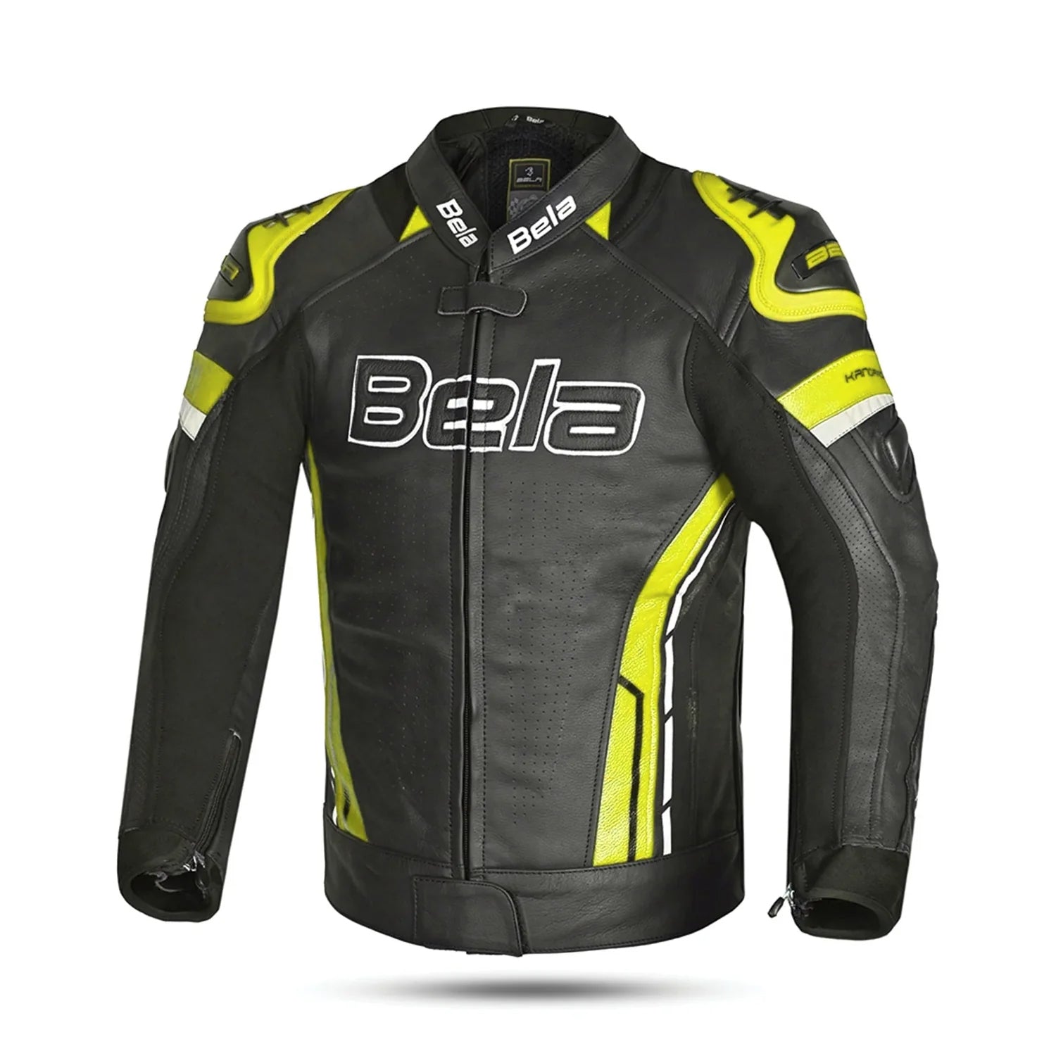BELA ROCKET Casacos De Moto Couro Homem Preto Fluor Amarelo – 1 – Maximomoto PT