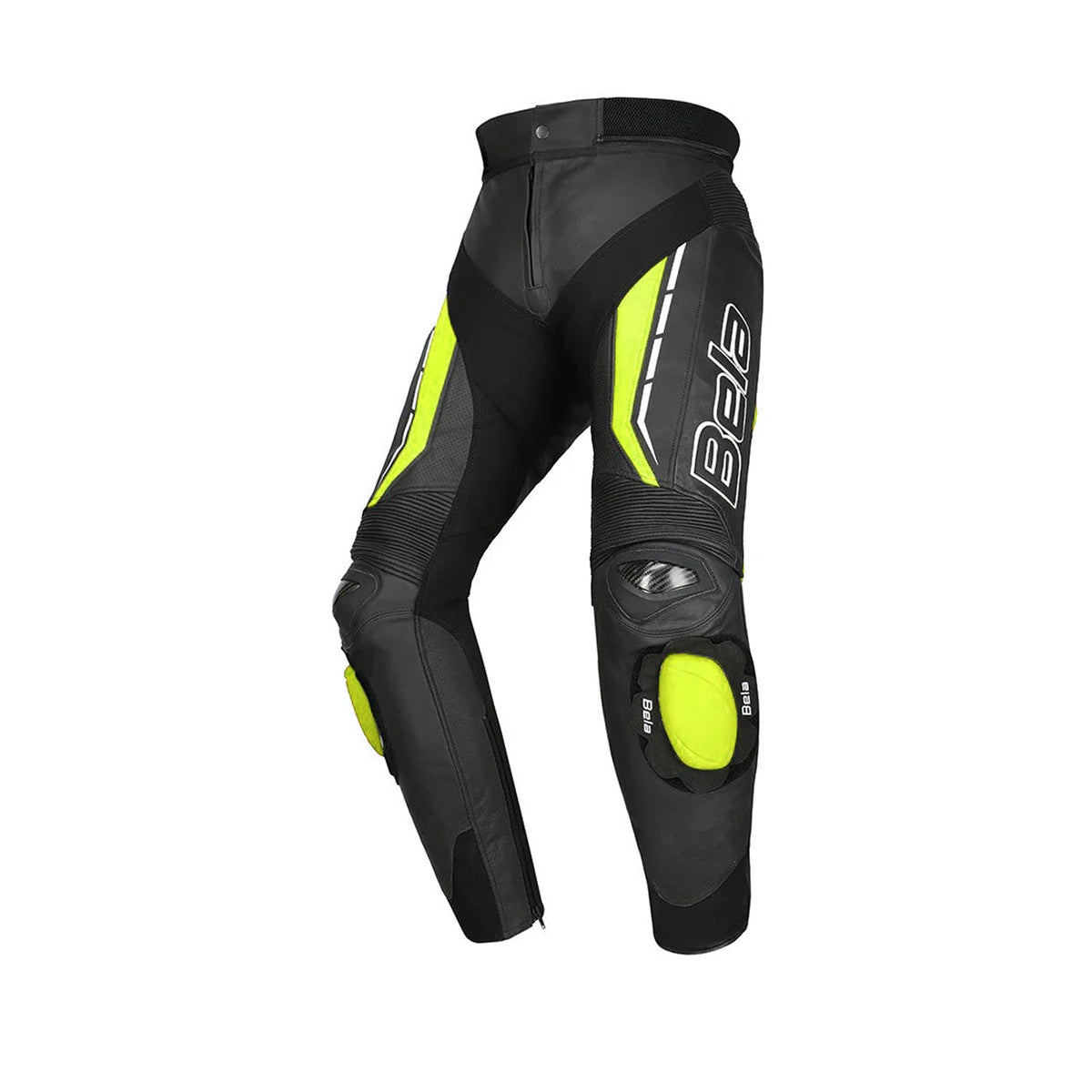 BELA ROCKET Leather Motorcycle Women's Pants Black Fluorescent Yellow