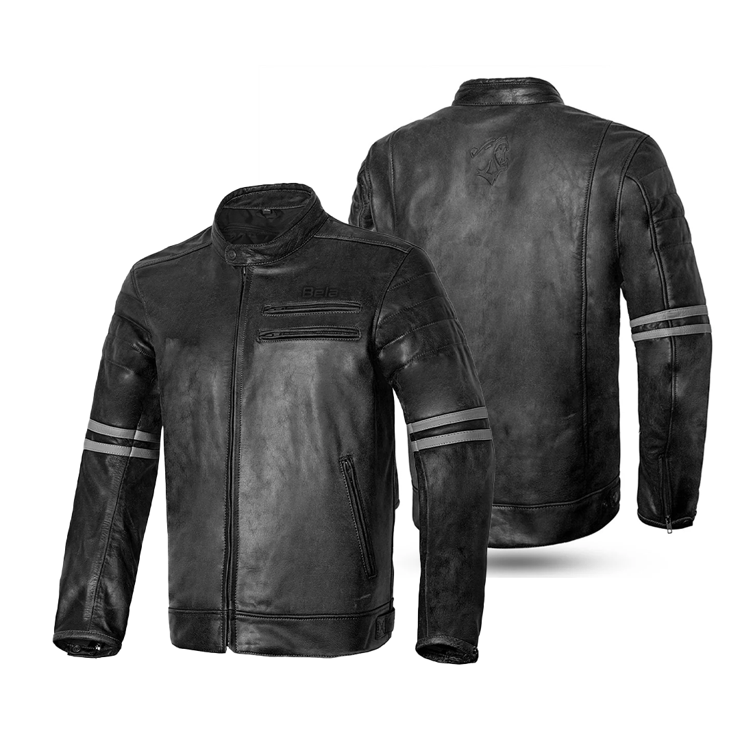 BELA ROYAL RIDER VINATGE Moto Couro Casaco Preto Cinza – 2 – Maximomoto PT