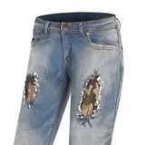 BELA STONE Denim Jeans Moto Calcas Camuflagem Azul