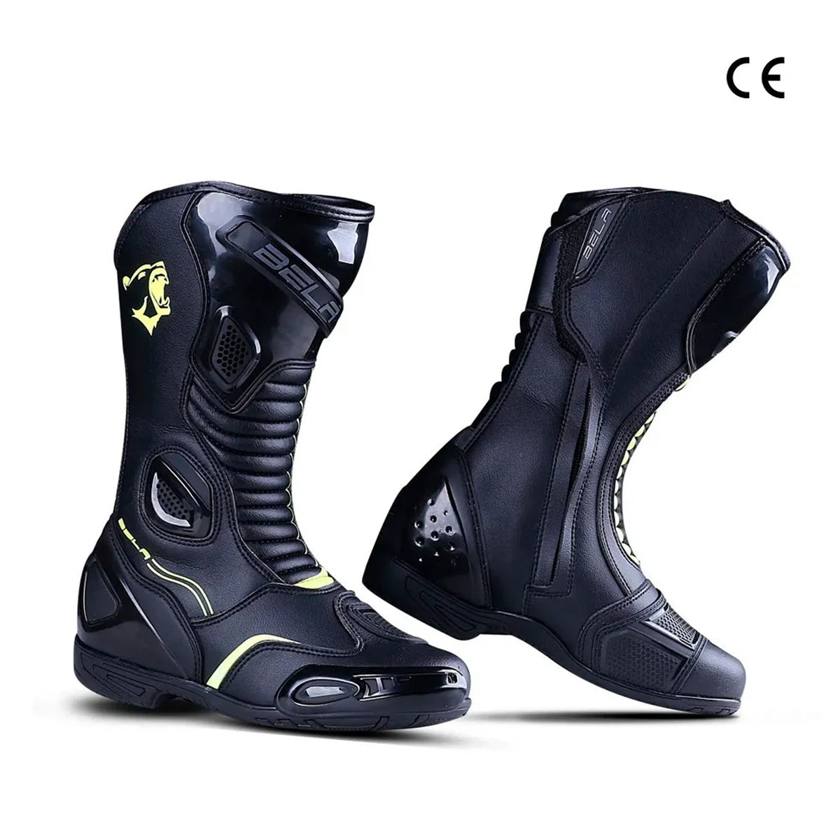 BELA STRIP Ladies Motorcycle Boots Black Fluorescent Yellow