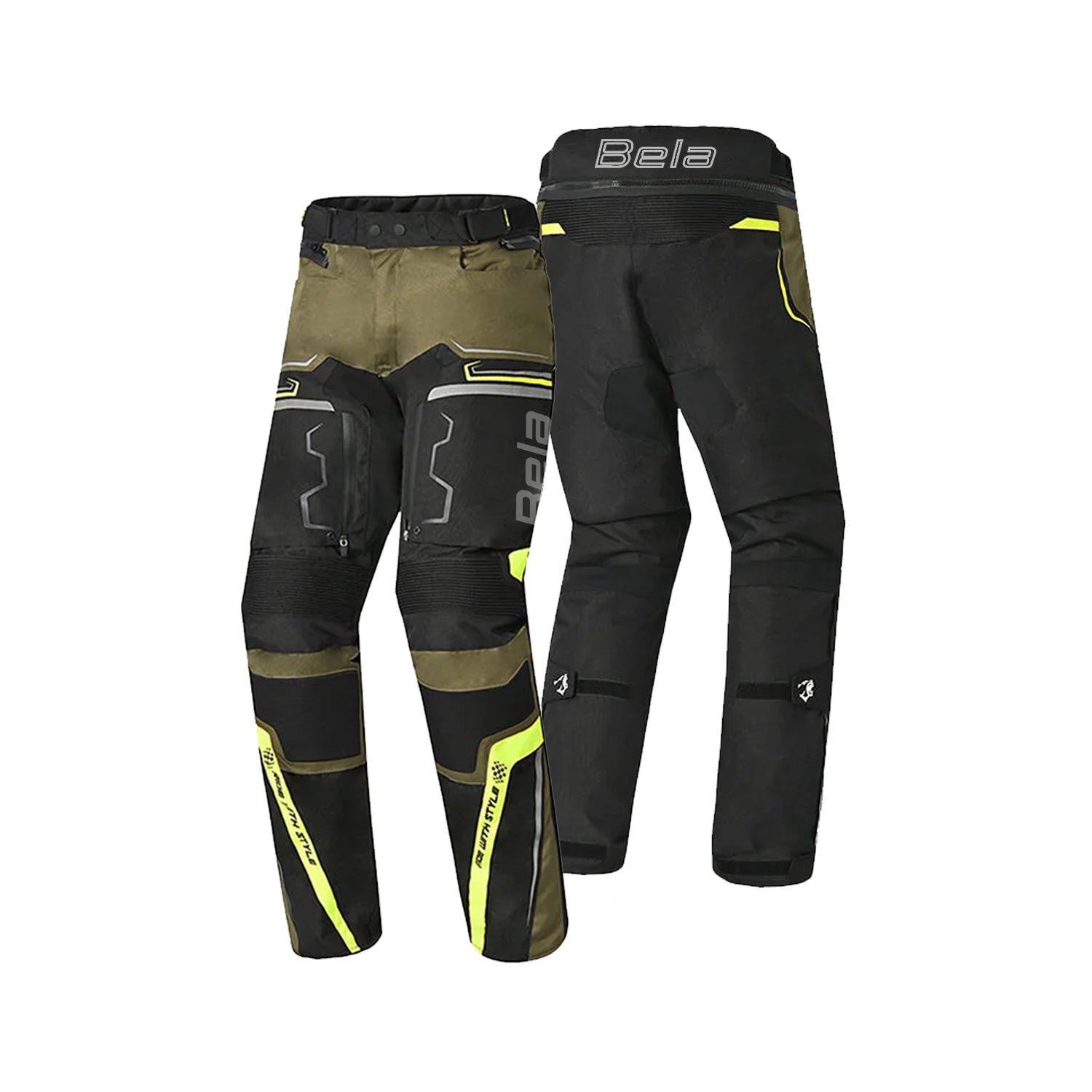 BELA WATSON Motorcycle Textile Pants Black Khaki Yellow White – 2 – Maximomoto PT