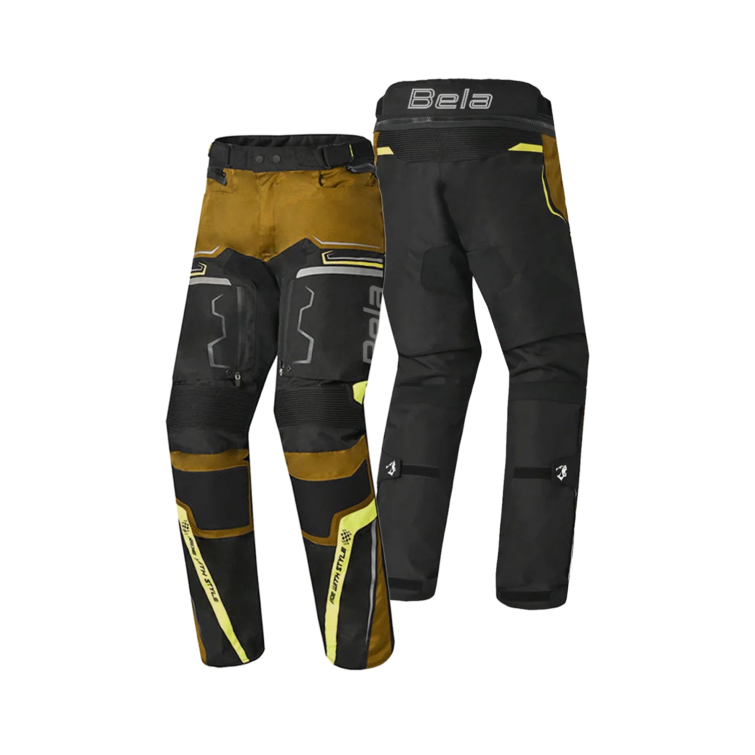 BELA Watson Textile Motorcycle Pants Black Brown Yellow White – 2 – Maximomoto PT