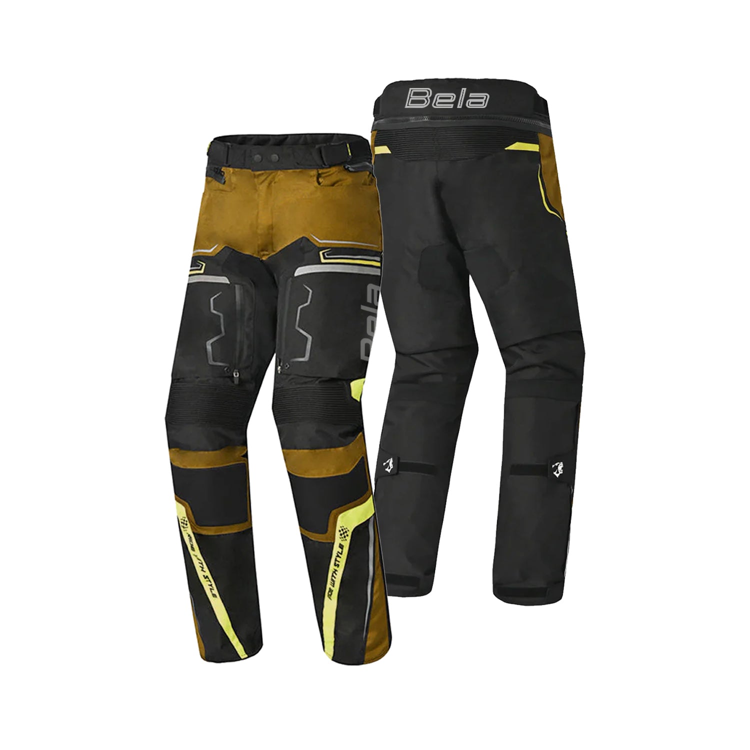 BELA WATSON Calcas De Moto Homem Textil Preto Marron Claro Amarelo Fluo – 3 – Maximomoto PT