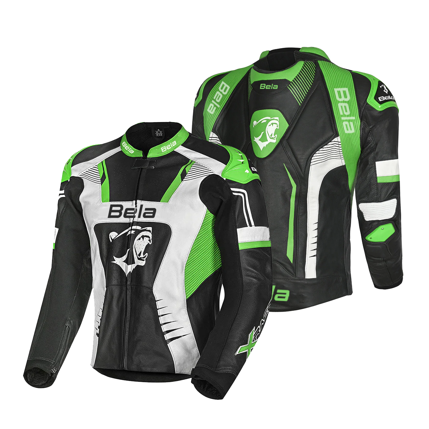BELA X RACE Motorcycle Leather Jackets Black White Green – 2 – Maximomoto PT