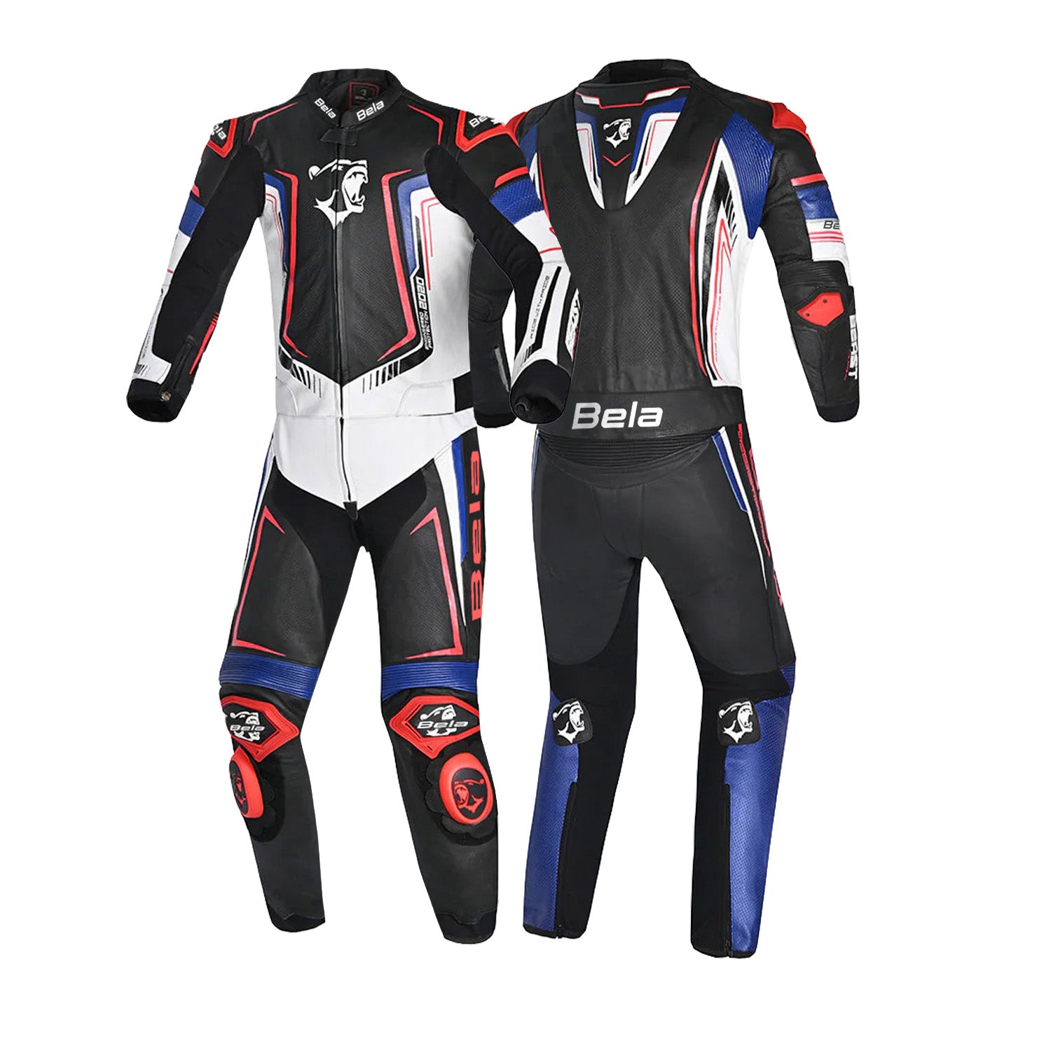 BELA MONO 2 PC Beast Leather Motorcycle Suit Black White Blue Red – 2 – Maximomoto PT