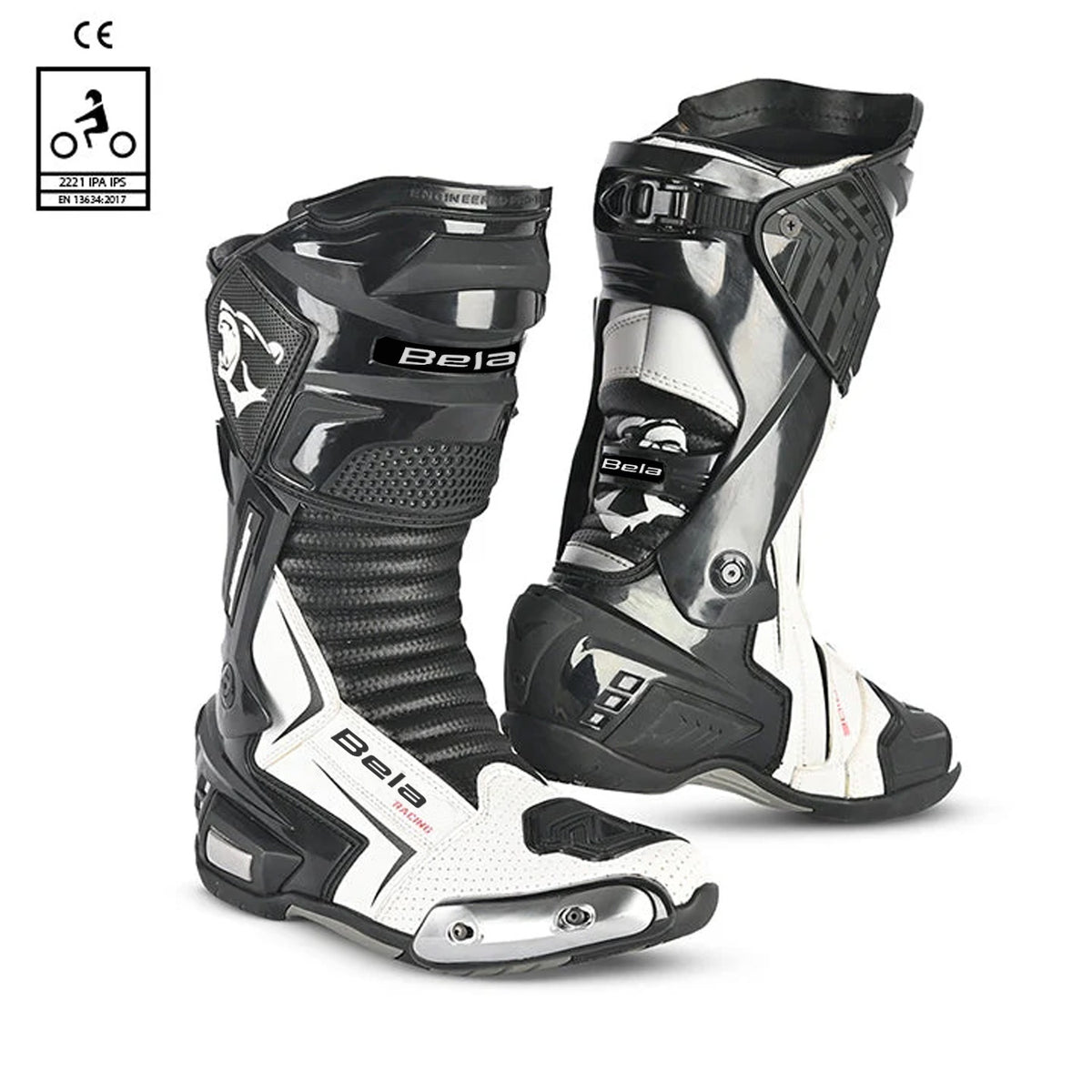 BELA SPEEDO 2.0 Botas De Moto Couro Preto Branco