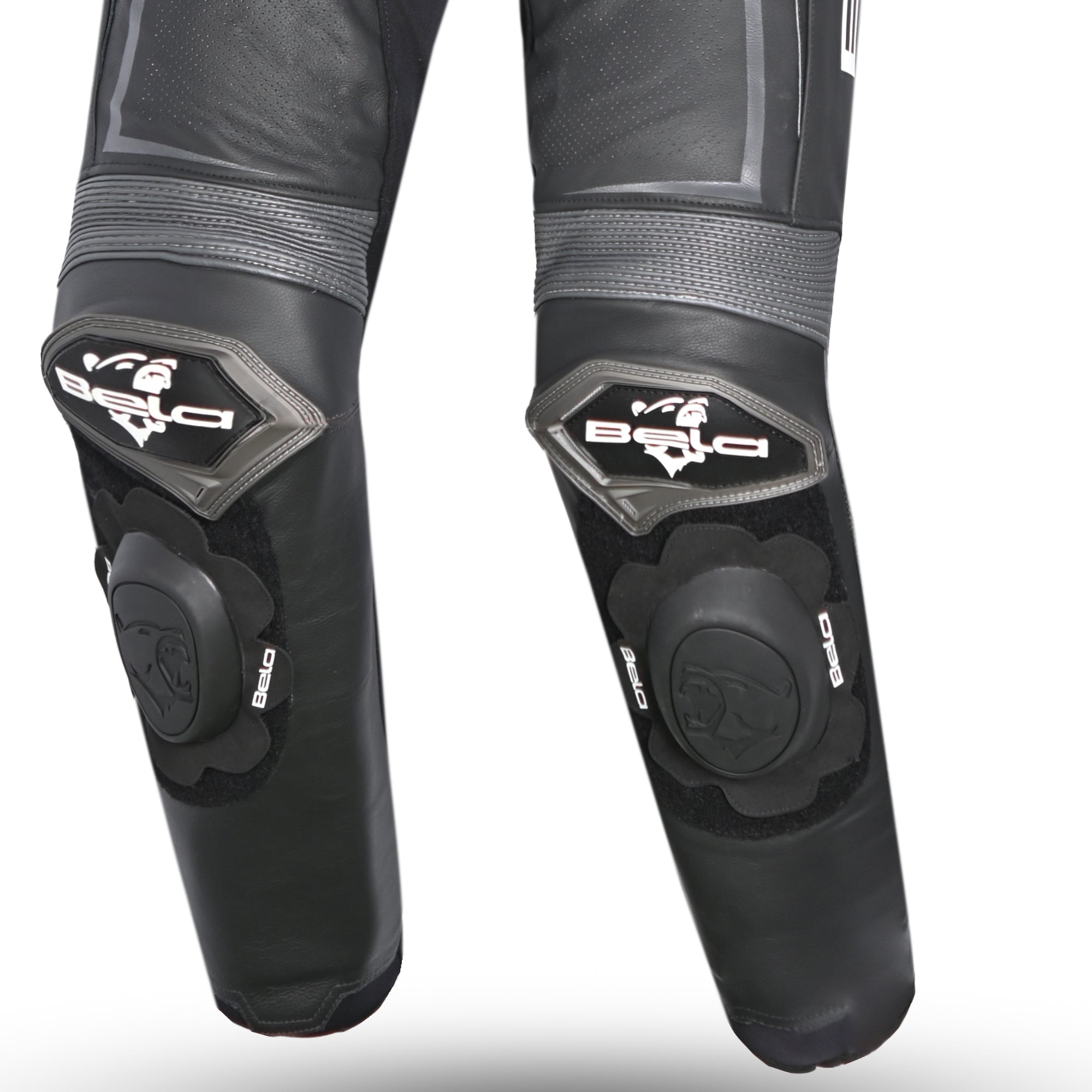 BELA BEAST 1 PC Couro Moto Fatos Preto Branco - Imagem do lado do joelho do terno