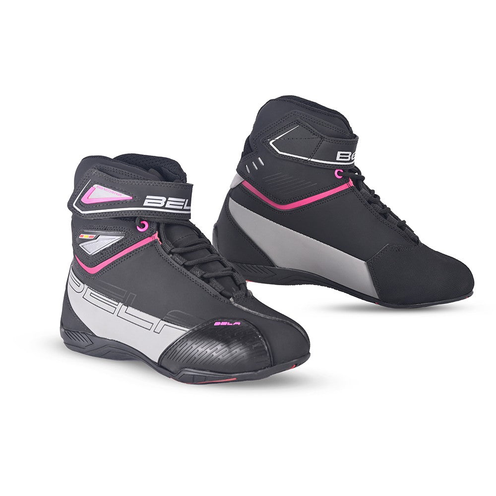 BELA BLAZE Moto Senhora Couro Botas Preto Rosa - Imagem dupla de botas