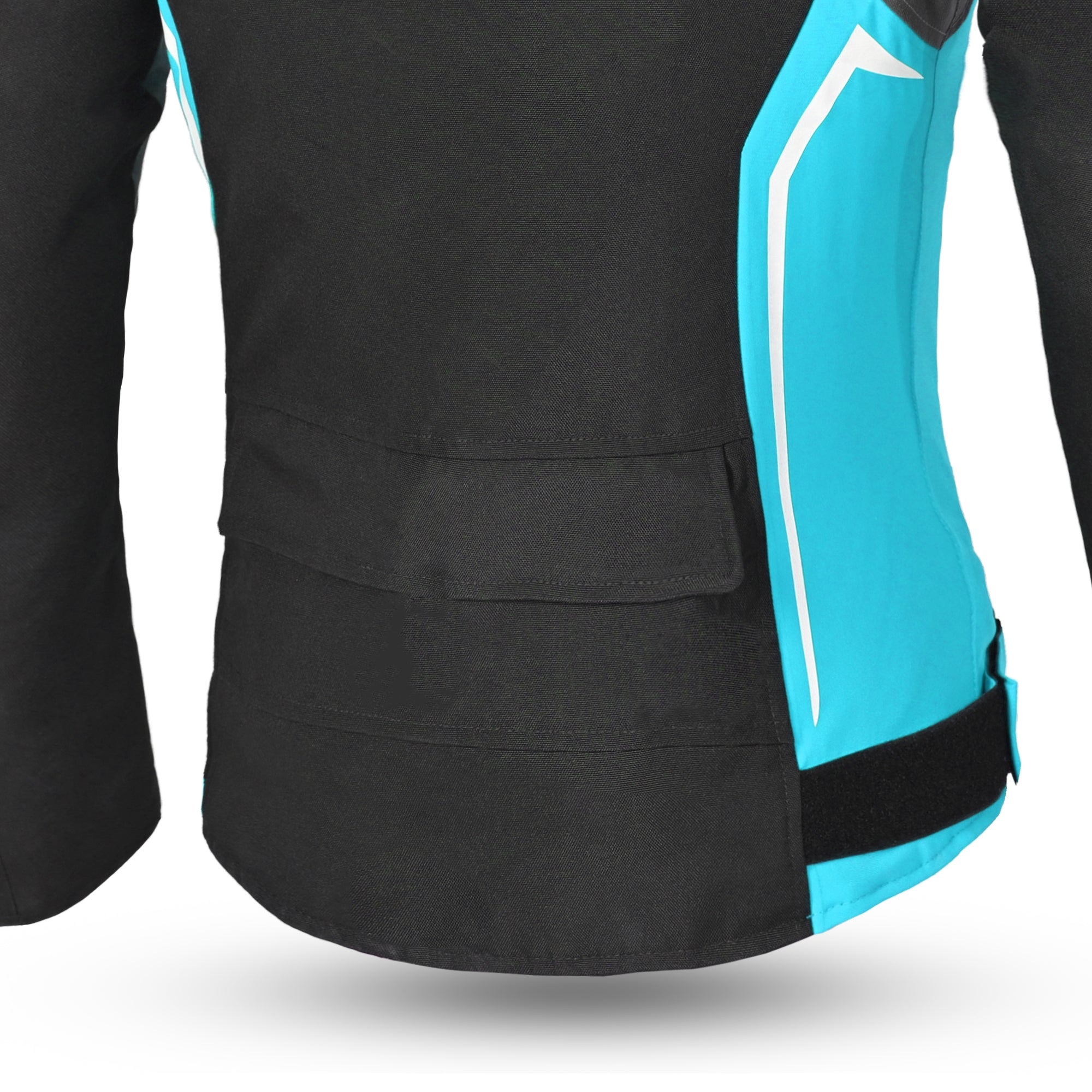 BELA ELANUR Moto Textil Casacos Senhora Preto Turquesa - Imagem central traseira da Casacos