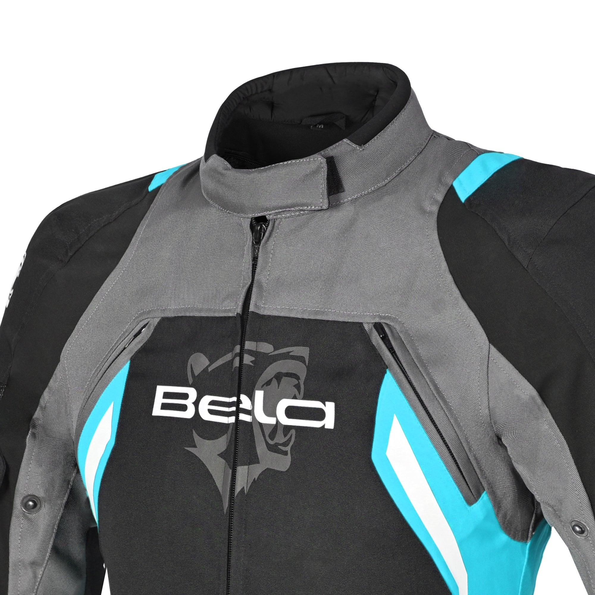 BELA ELANUR Moto Textil Casacos Senhora Preto Turquesa - Imagem frontal superior da Casacos