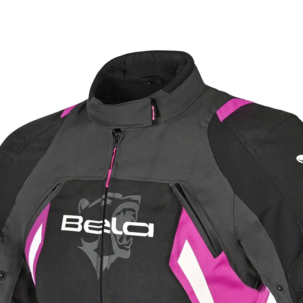 BELA ELANUR Senhora Moto Textil Casacos Preto Antracite Rosa - Imagem frontal superior da Casacos