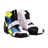 BELA FASTER Couro Moto Botas Branco Azul Amarelo