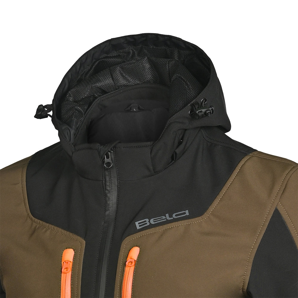 BELA FIRE FLY Moto Capuz Preto Oliva Verde Laranja - Imagem frontal superior da Casacos