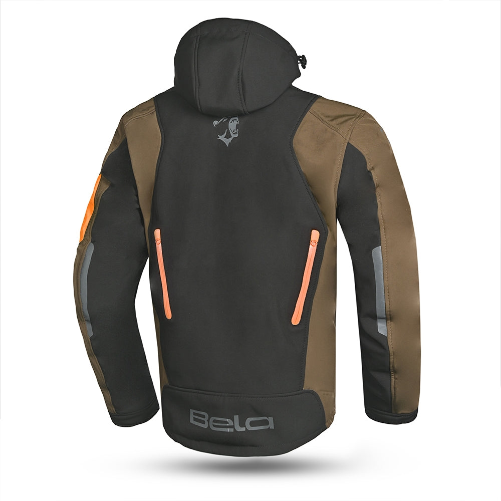 BELA FIRE FLY Moto Capuz Preto Oliva Verde Laranja - Imagem traseira da ja Casacos