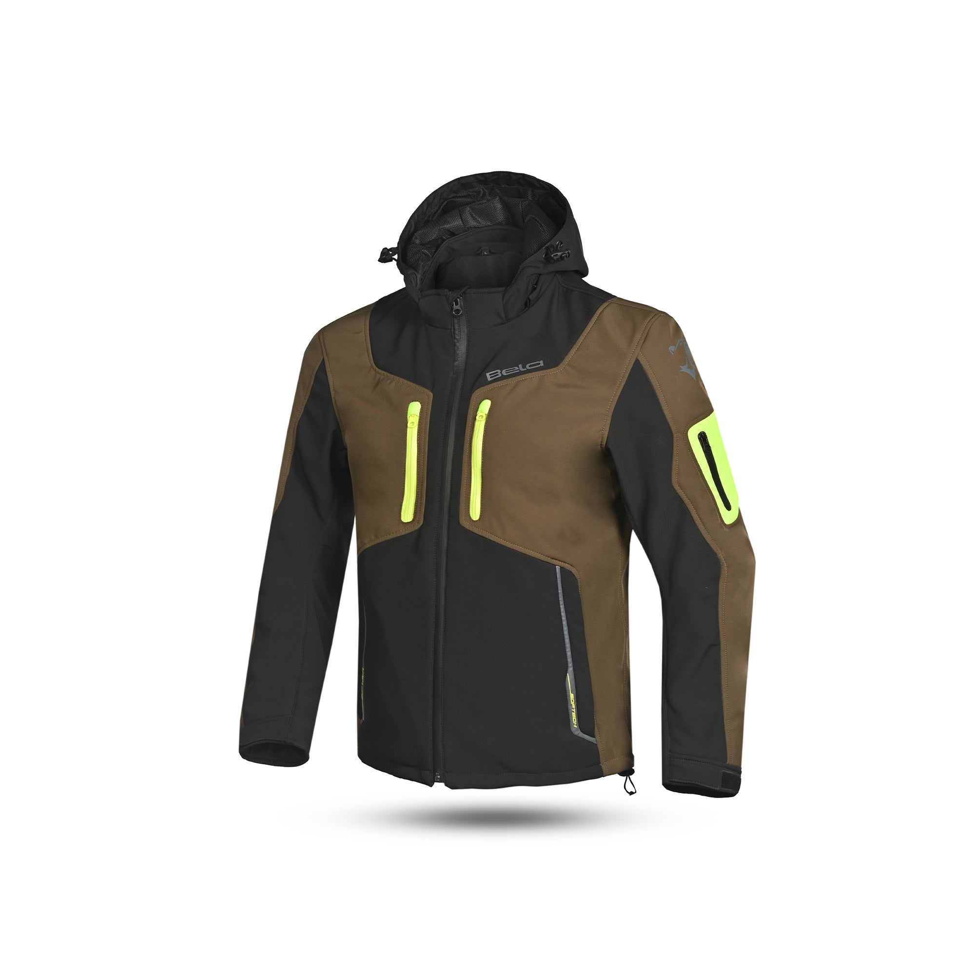 BELA FIRE FLY Moto Capuz Preto Verde Oliva Amarelo - Imagem frontal da Casacos 