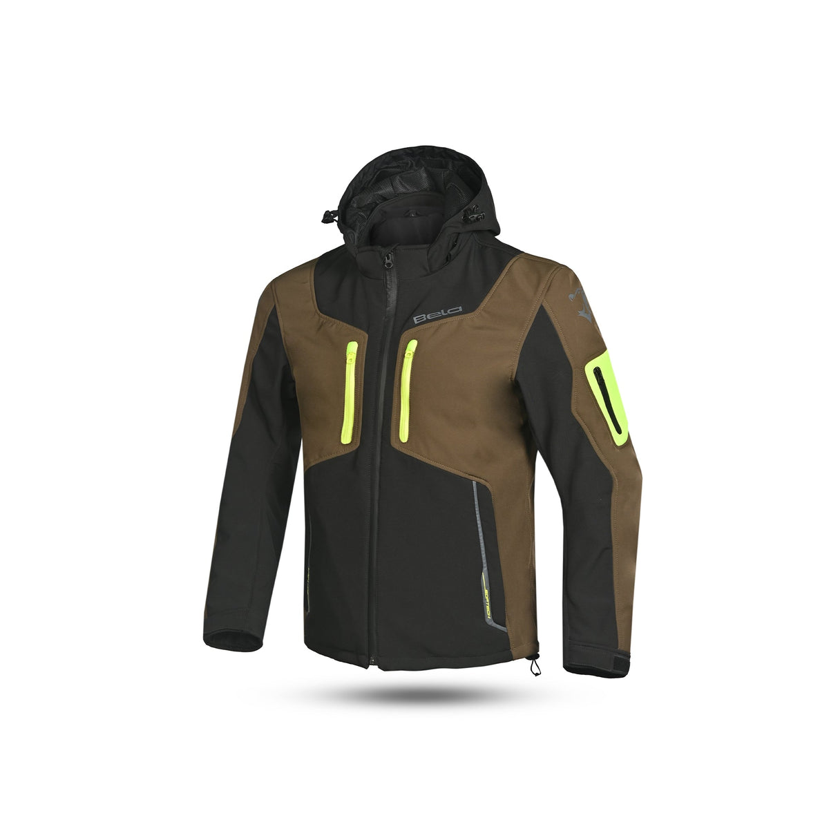 BELA FIRE FLY Moto Capuz Preto Verde Oliva Amarelo - Imagem frontal da Casacos 