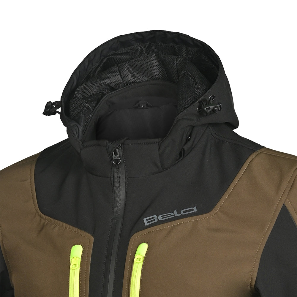BELA FIRE FLY Moto Capuz Preto Verde Oliva Amarelo Fluorescente-Imagem central frontal da Casacos
