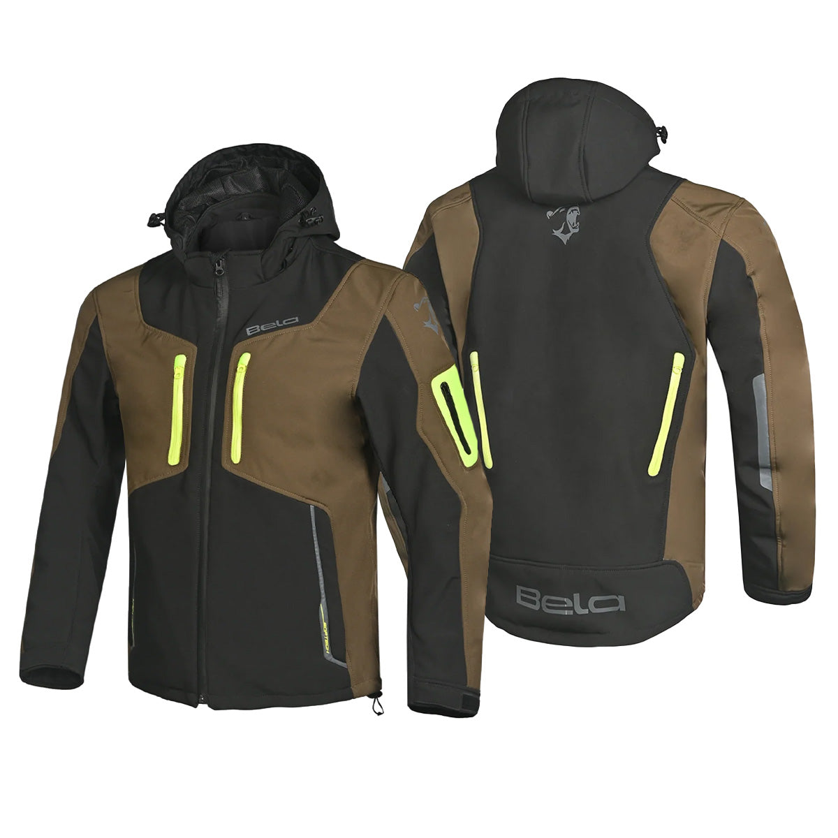 BELA FIRE FLY Moto Capuz Preto Verde Oliva Amarelo Fluorescente - Imagem dupla de Casacos