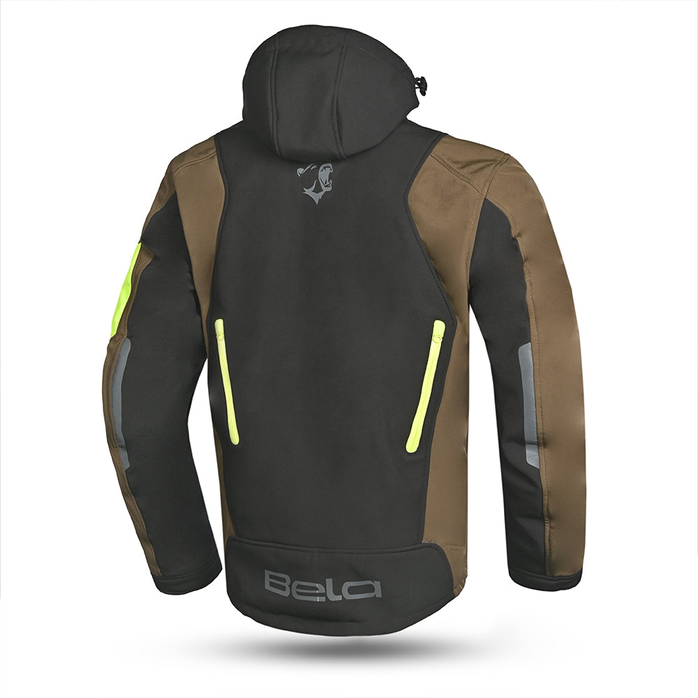 BELA FIRE FLY Moto Capuz Preto Verde Oliva Amarelo Fluorescente - Imagem traseira da ja Casacos