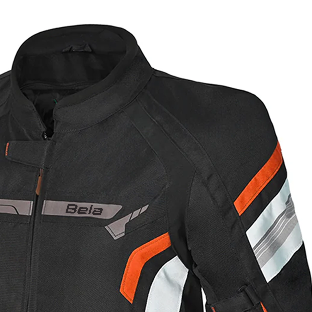 BELA HIGHLAND Men's Motorcycle Jacket Black White Orange – 5 – Maximomoto PT