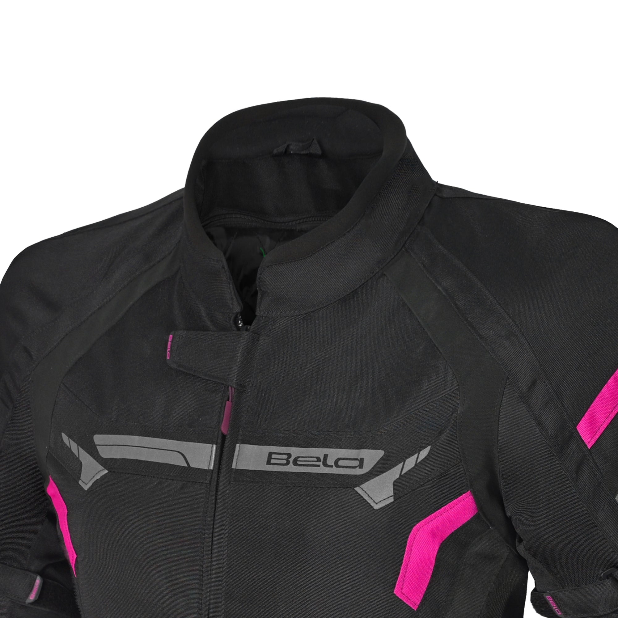 BELA HIGHLAND Senhora Moto Casaco Preto Rosa - Imagem frontal superior da Casacos