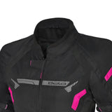 BELA HIGHLAND Senhora Moto Casaco Preto Rosa - Imagem frontal superior da Casacos