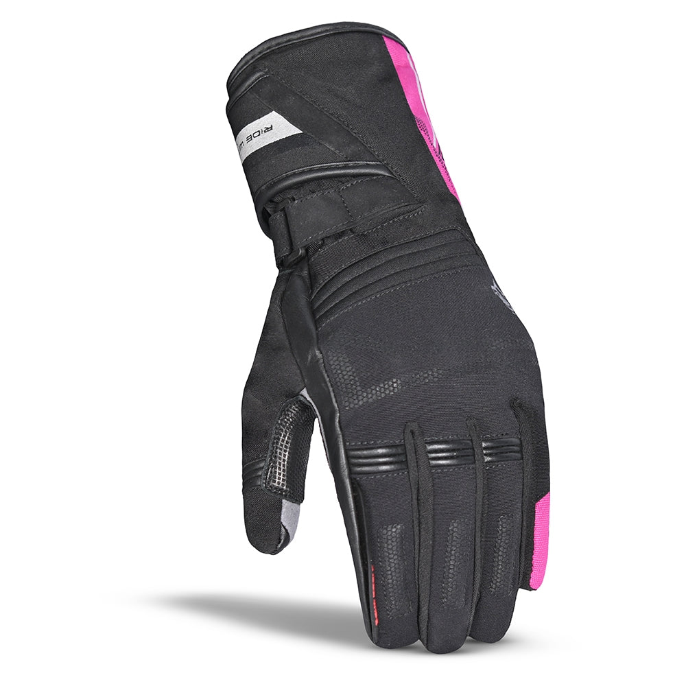 BELA IGLO WINTER WP Senhora Moto Luvas Textil Preto Rosa - Imagem frontal das luvas