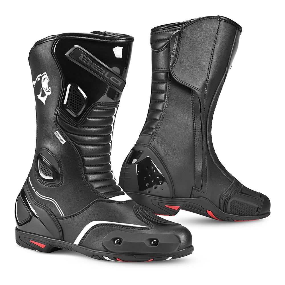BELA LISTRADAS Moto Couro Botas Preto Branco - Imagem dupla de botas