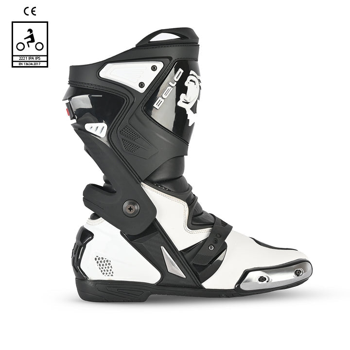 BELA RACE PRO (R-6) Moto Couro Botas Preto Branco - Imagem do lado direito de Boots