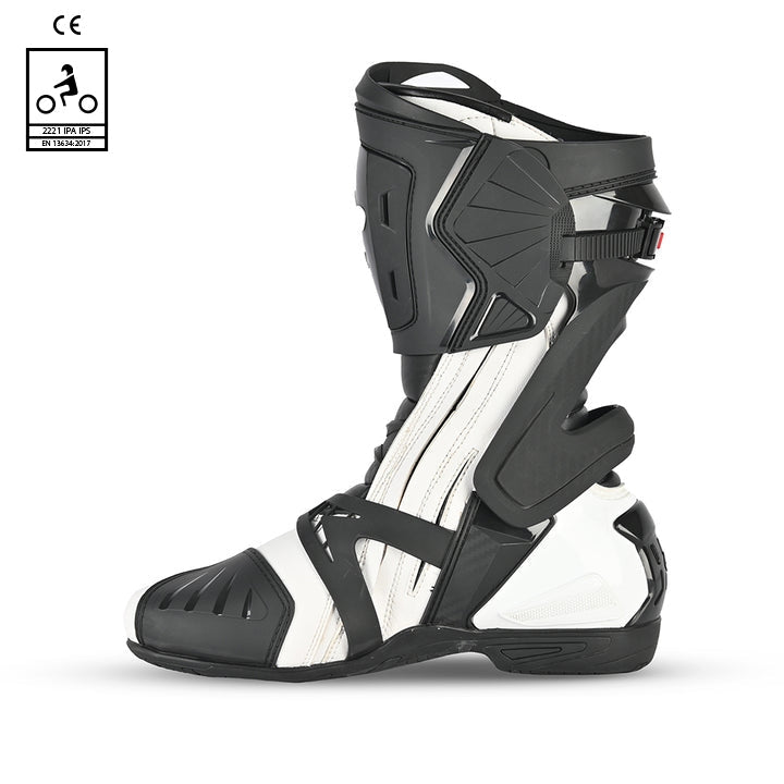 BELA RACE PRO (R-6) Moto Couro Botas Preto Branco - Imagem do lado esquerdo de Boots
