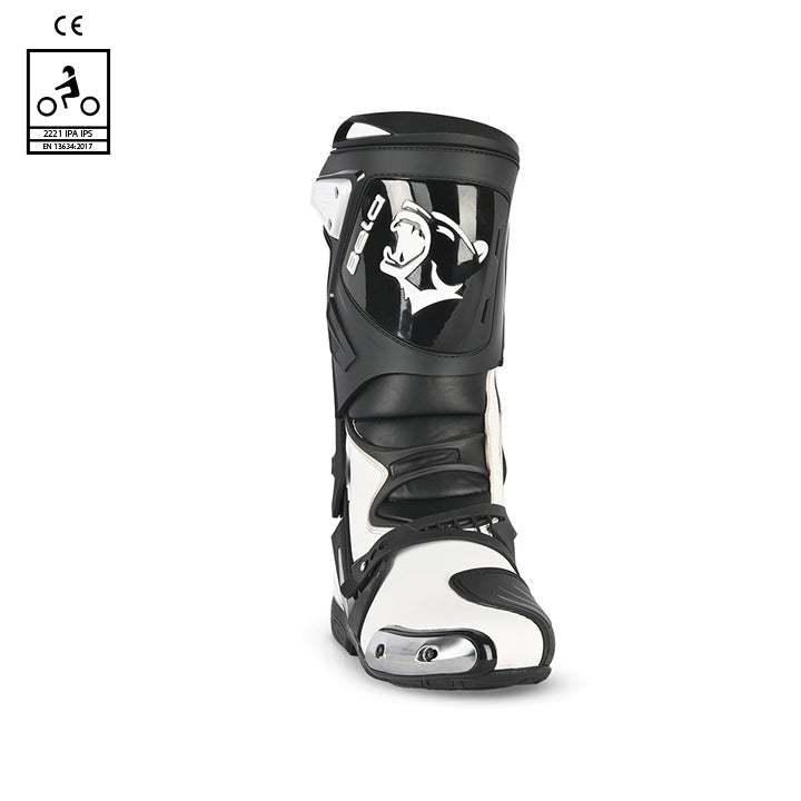BELA RACE PRO (R-6) Moto Couro Botas Preto Branco - Imagem frontal da Boots