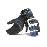 BELA ROCKET Luvas De Moto Couro Longa Branco Azul Preto