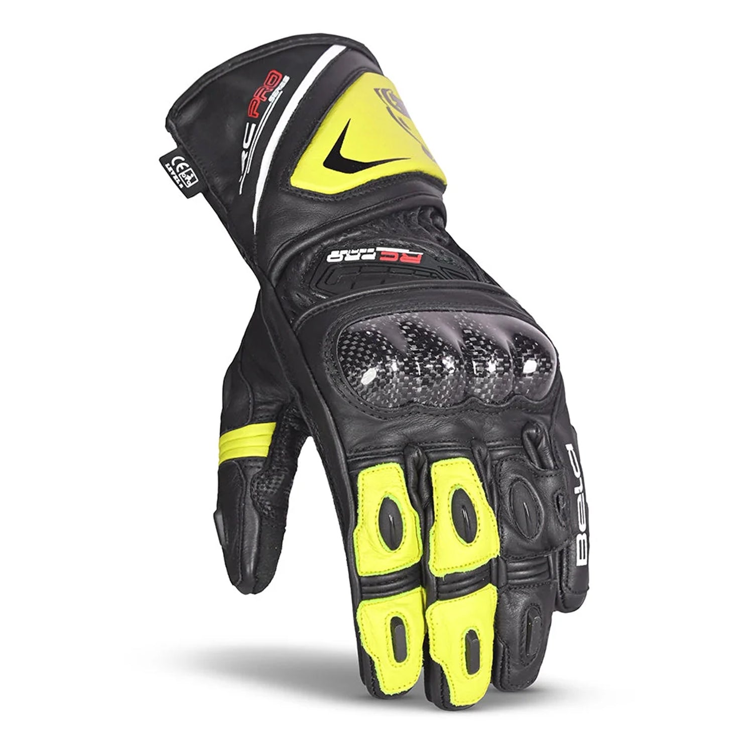 BELA ROCKET Motorcycle Leather Long Gloves Black Fluorescent Yellow – 2 – Maximomoto PT