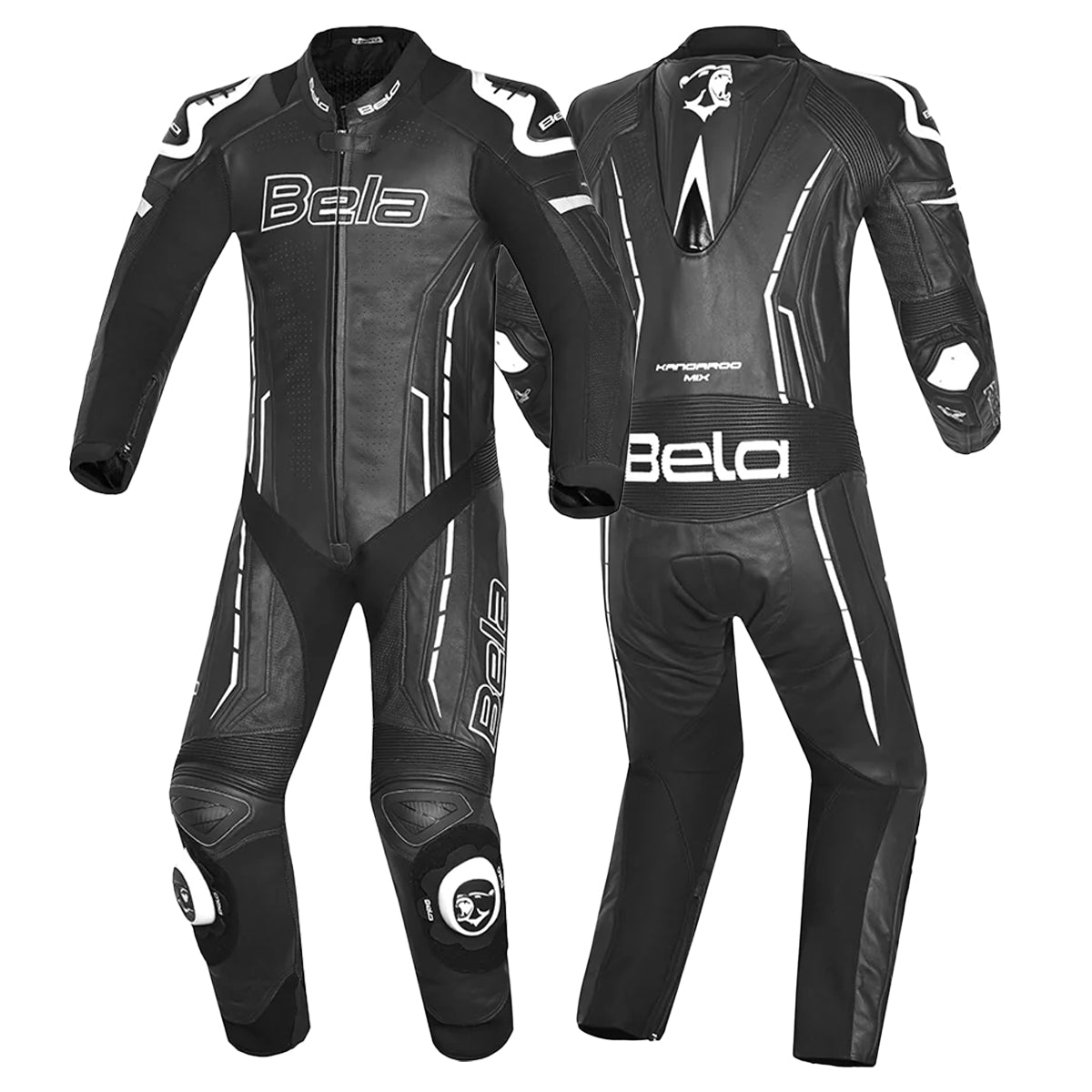 BELA ROCKET MIX KANGAROO 1 PC Moto Couro Fato Preto Branco - Imagem dupla de ternos