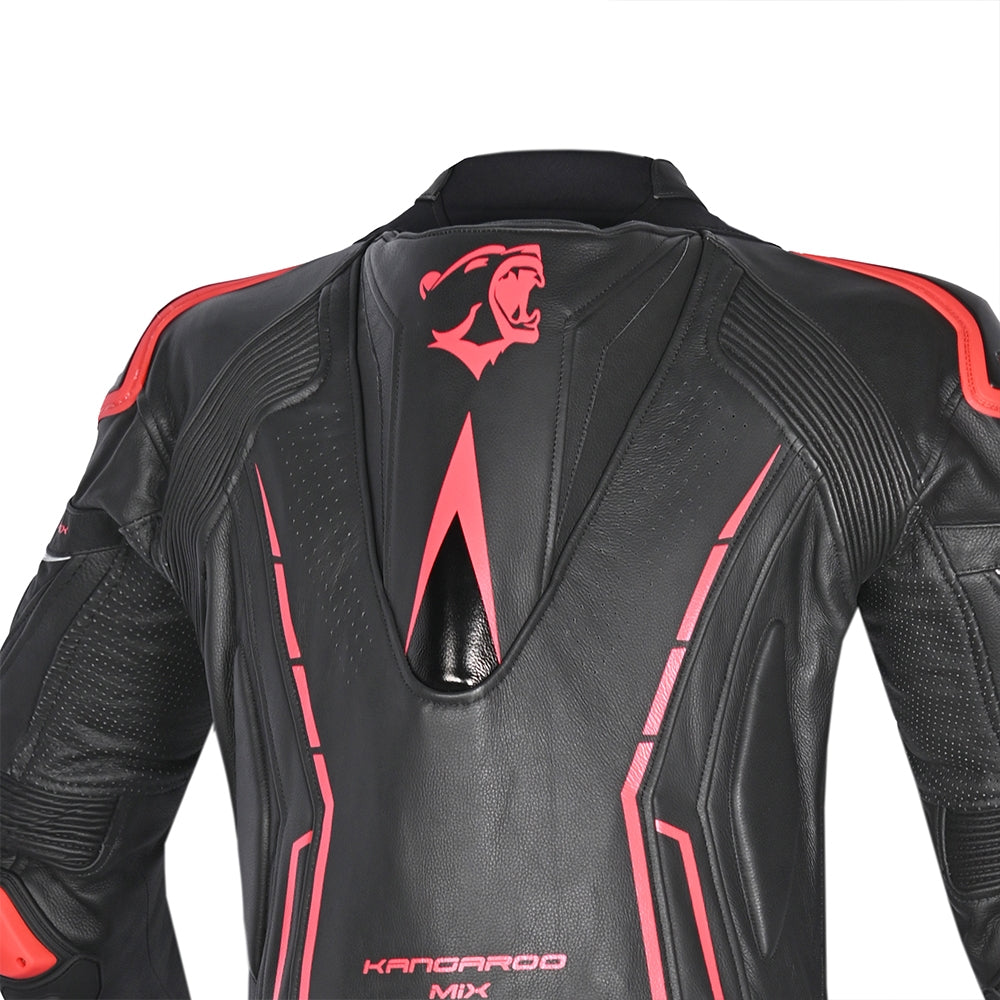 BELA ROCKET Mix Kangaroo 1 PC Moto Couro Fato Preto Vermelho - Imagem da parte superior das costas do terno