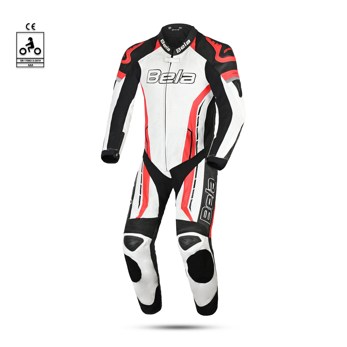 BELA ROCKET Mix Kangaroo 1 PC Moto Fato Branco Preto Vermelho - imagem frontal do terno