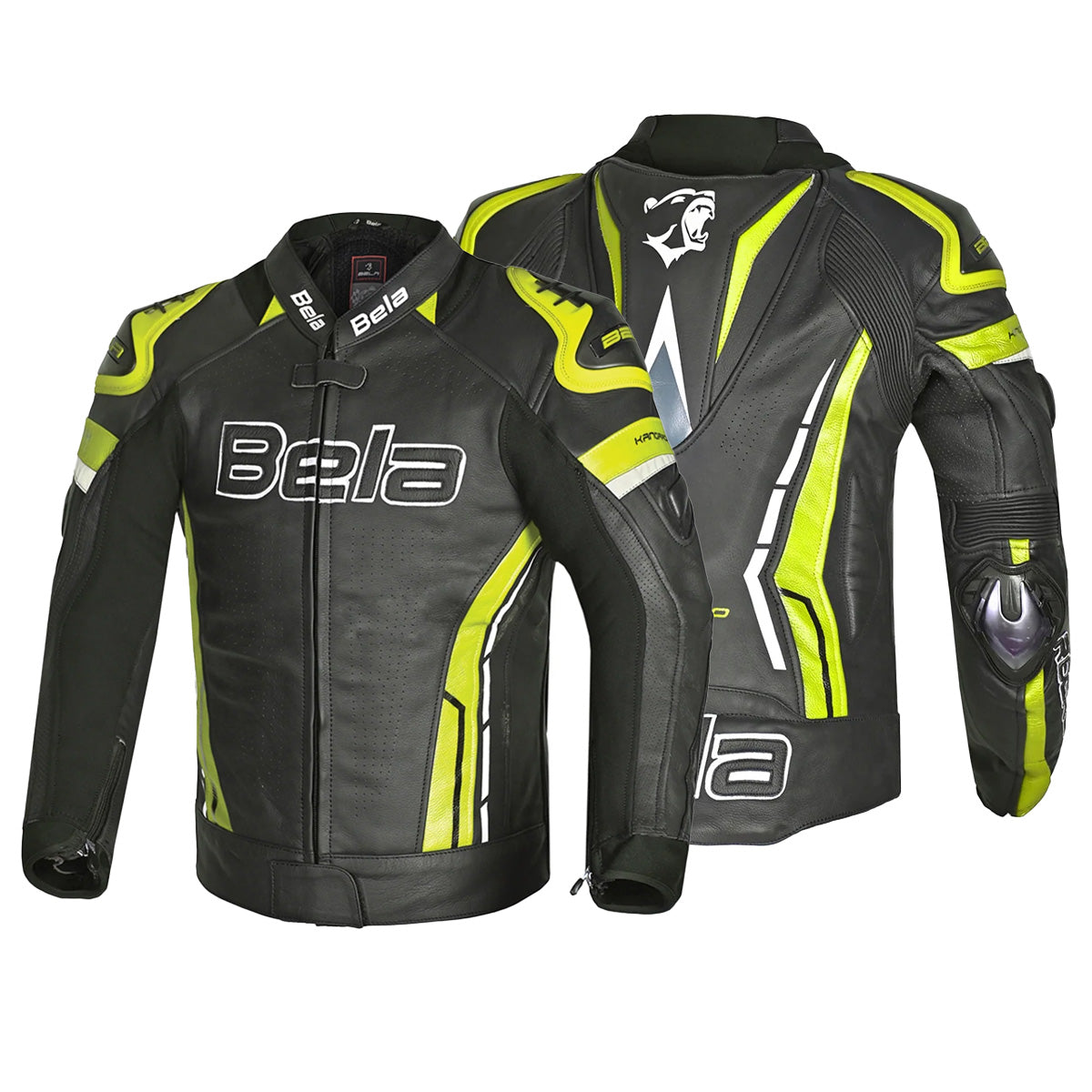 BELA ROCKET Moto Couro Homem Casacos Preto Fluor Amarelo - Imagem dupla de Casacos