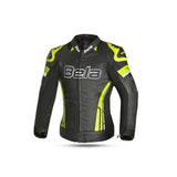 BELA Rocket Senhora Moto Couro Casacos Preto Amarelo Fluo - Imagem frontal da Casacos 