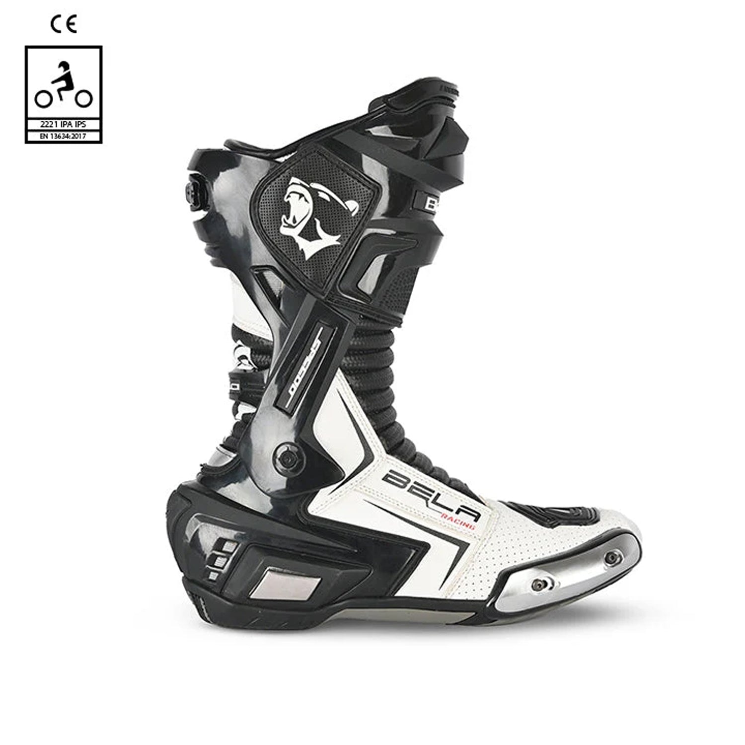 BELA SPEEDO 2.0 Couro Moto Botas Preto Branco – 3 – Maximomoto PT