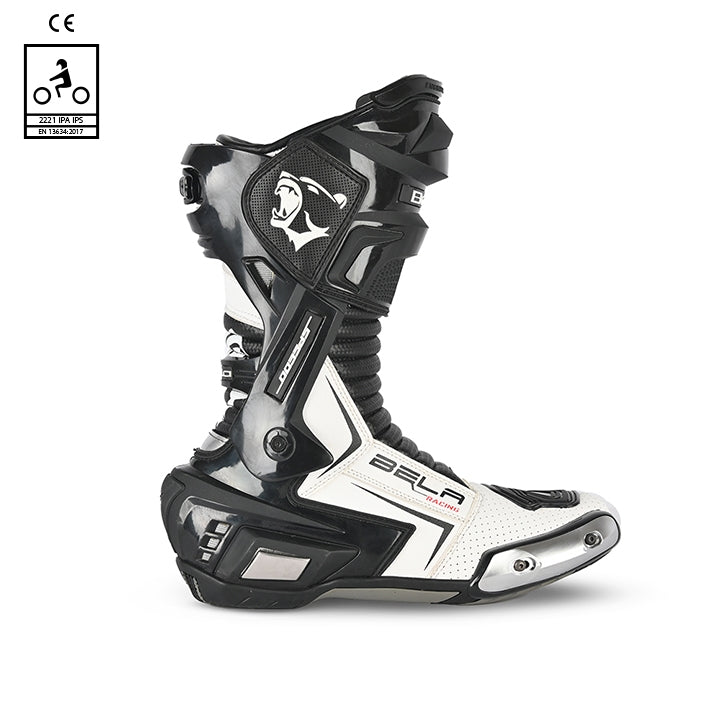 BELA SPEEDO 2.0 Couro Moto Botas Preto Branco - Imagem do lado direito de Boots