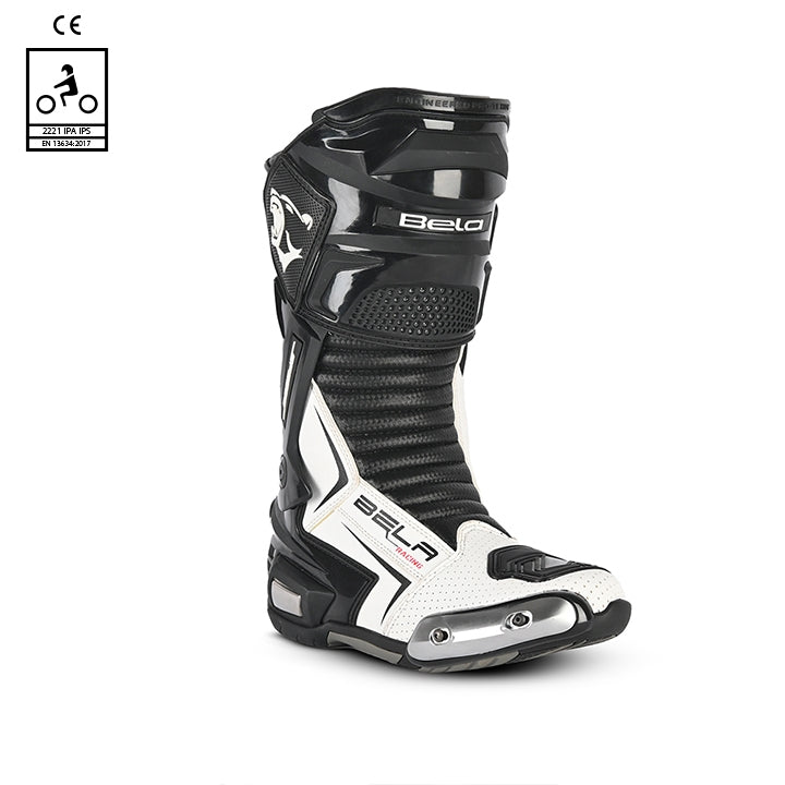 BELA SPEEDO 2.0 Couro Moto Botas Preto Branco - Imagem frontal da Boots