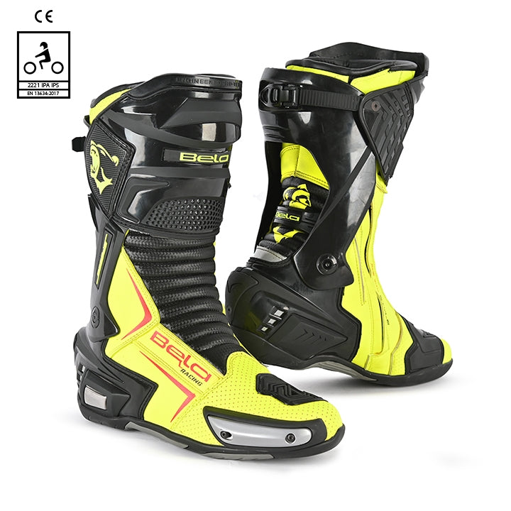 BELA SPEEDO 2.0 Moto Couro Botas Pretas Amarelo Fluorescente - Imagem dupla de botas