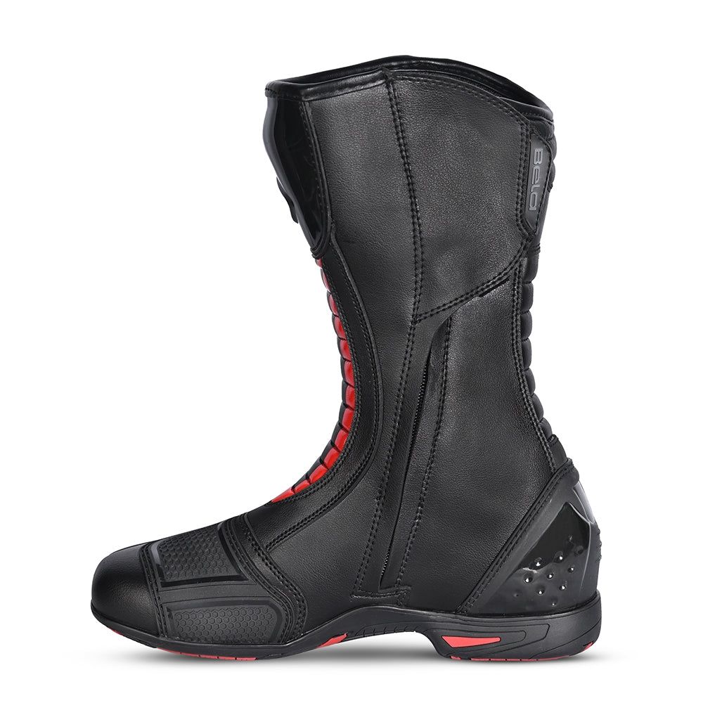 BELA STRIP Moto Couro Botas Pretas Vermelhas - Imagem do lado esquerdo de Boots