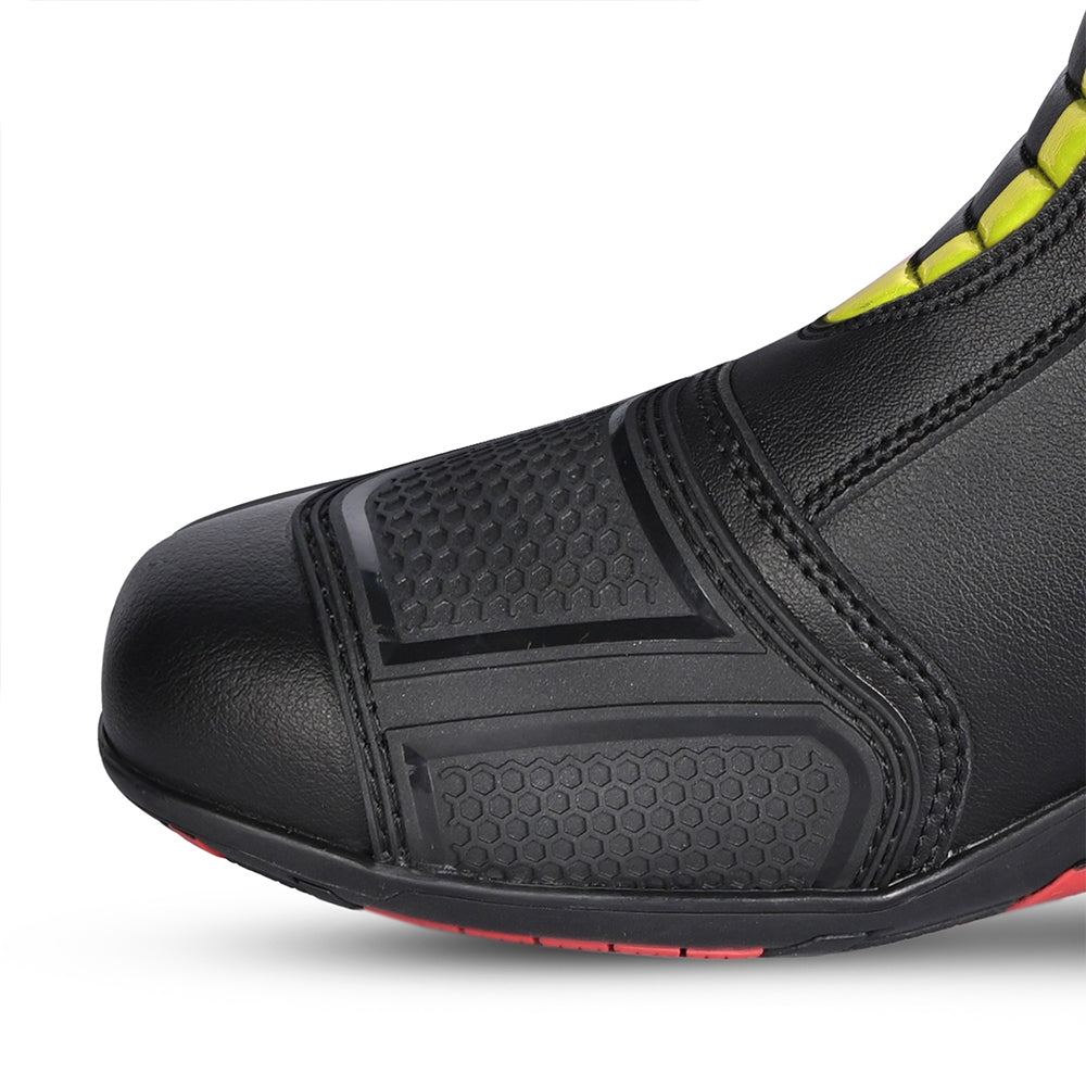 BELA STRIP Moto Couro Botas Preto Fluorescente Amarelo