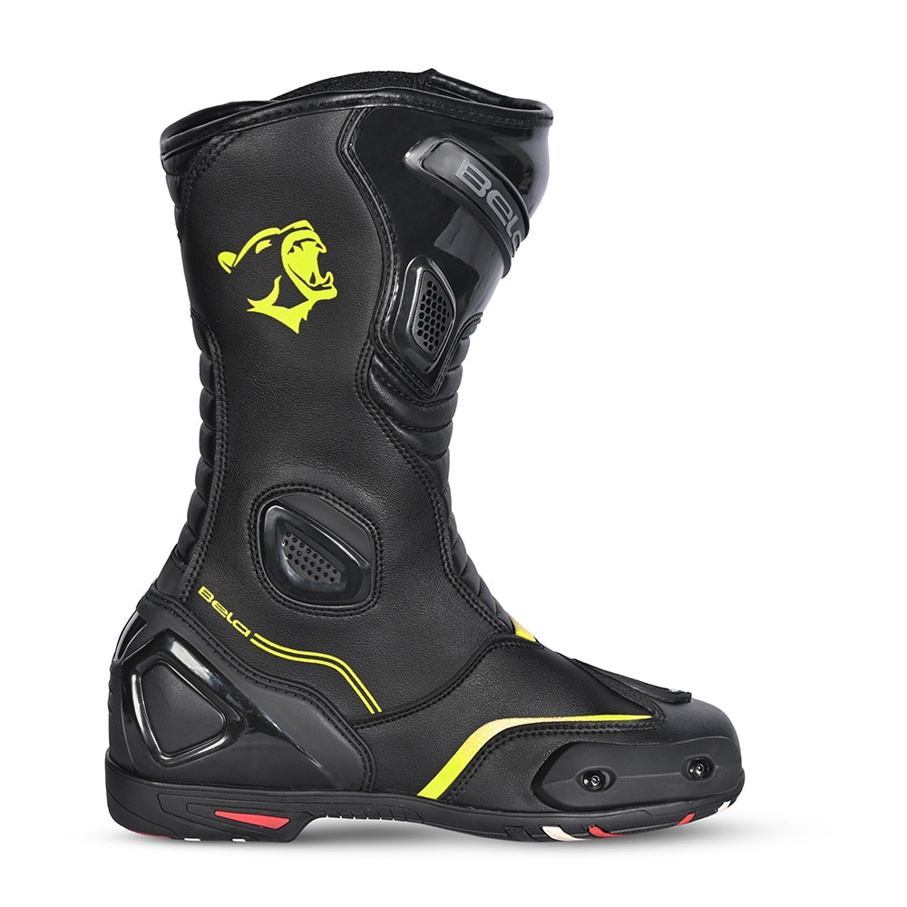BELA STRIP Moto Couro Botas Preto Fluorescente Amarelo - Imagem do lado direito de Boots