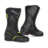 BELA STRIP Moto Couro Botas Preto Fluorescente Amarelo - Imagem dupla de botas